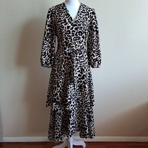 Women's Calvin Klein Leopard Print Ruffle Belted Pink Dress Size 2